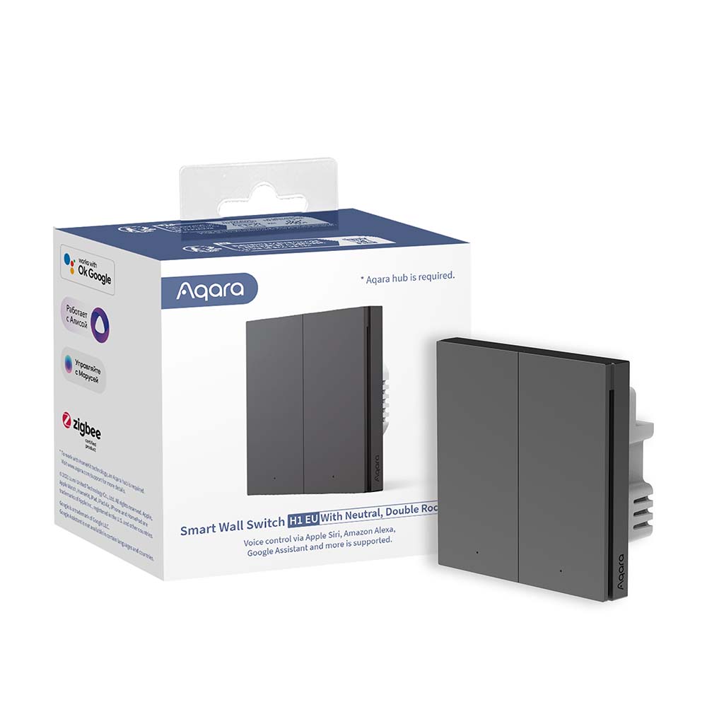 Реле Aqara Smart Wall Switch H1 (с нейтралью, две клавиши) серый