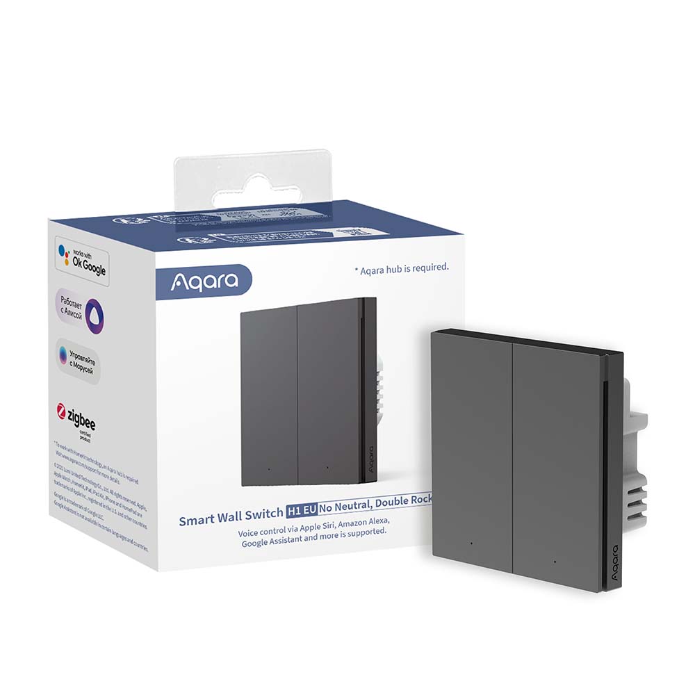 Реле Aqara Smart Wall Switch H1 (без нейтрали, две клавиши) серый